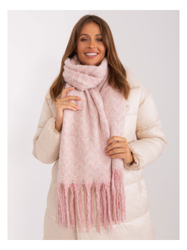 Light pink and white patterned scarf with fringe