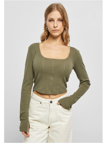 Women's olive with short ribs and long sleeves