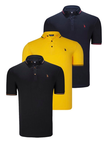 TRIPLE SET T8586 DEWBERRY MEN'S T-SHIRT-BLACK-NAVY-YELLOW