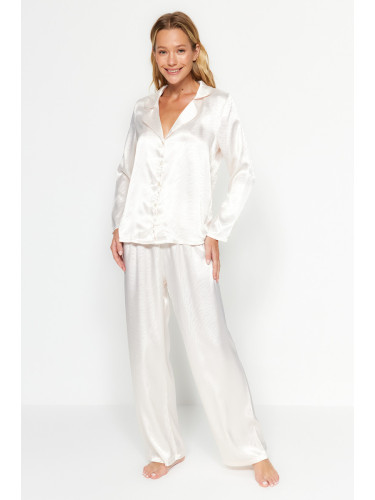 Trendyol Ecru Zebra Patterned Satin Woven Pajama Set