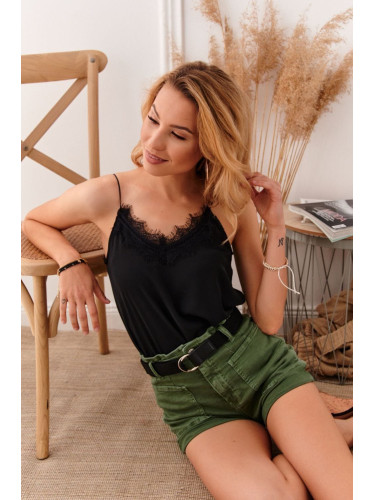 Green women's shorts with belt