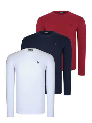 TRIPLE SET T8588 DEWBERRY ROUND NECK MEN'S SWEATSHIRT-WHITE-NAVY-BURGUNDY