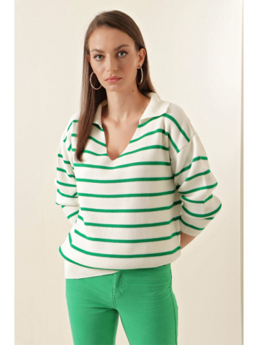 Bigdart 15778 Раиран оверсайз пуловер - зелен