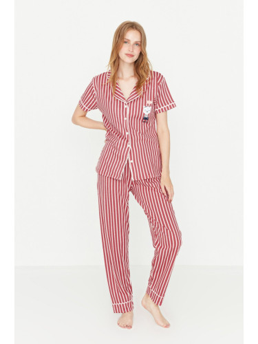 Trendyol Pink Striped Animal Print Shirt-Pants and Knitted Pajamas Set