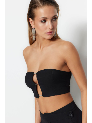 Trendyol Black Crop Lined Woven Shiny Stone Window/Cut Out Detailed Bustier