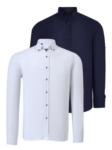 DOUBLE SET G721 DEWBERRY MEN'S SHIRT-NAVY-WHITE