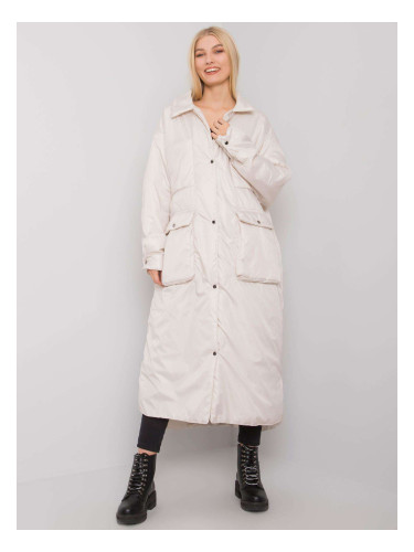 Light beige long women's quilted jacket