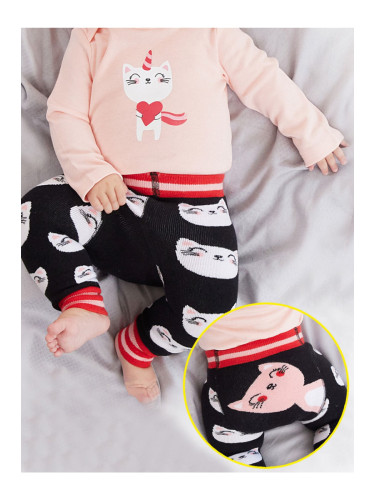 Denokids Cat Baby Girl Black Knitted Tights-pants