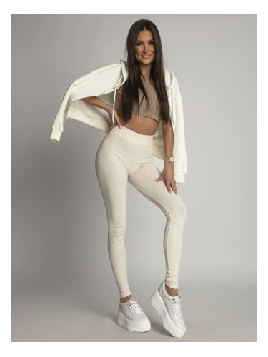 Women's ribbed beige cotton leggings