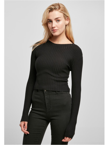 Women's sweater with short rib knit - black