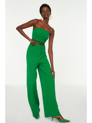 Trendyol зелен висока талия тъкани панталони