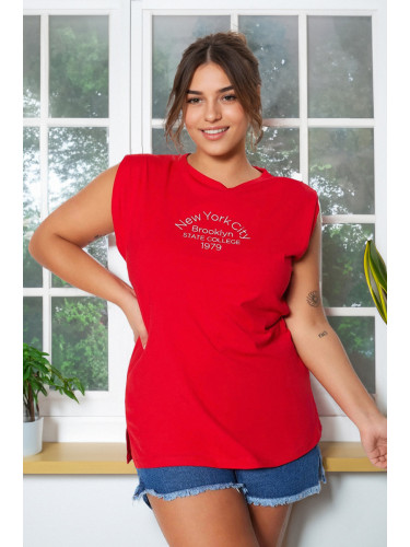 Trendyol Curve Red Printed Knitted T-Shirt
