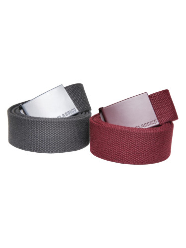 Colorful Canvas Belt with Buckle 2-Pack Bordeaux/Charcoal