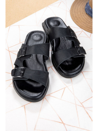 Ducavelli Bada Men's Genuine Leather Slippers, Genuine Leather Slippers, Orthopedic Sole Slippers, Lightweight Leather Sweat.