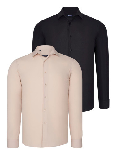 DUAL SET G726 DEWBERRY MENS SHIRTS-BLACK-BEIGE