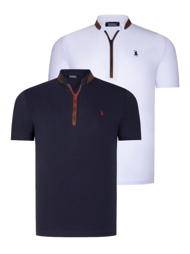 DUAL SET T8571 DEWBERRY ZIPPER MENS T-SHIRT-NAVY BLUE-WHITE