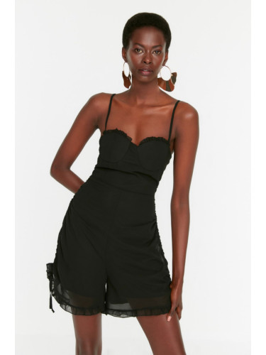 Trendyol Black Frill Detailed Chiffon Jumpsuit