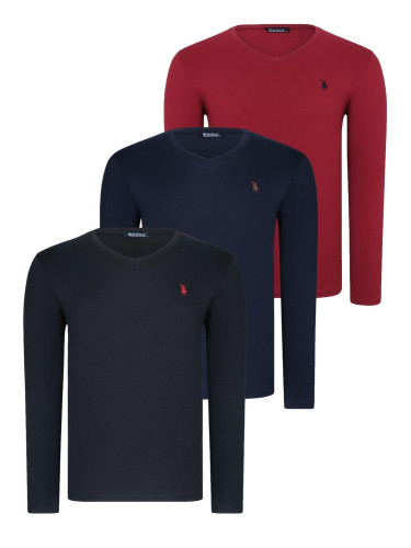 TRIPLE SET T8587 DEWBERRY V-NECK MEN'S SWEATSHIRT-BLACK-NAVY-BURGUNDY