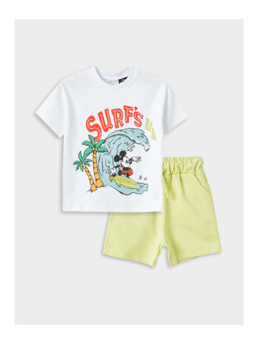 LC Waikiki Crew Neck Short Sleeve Mickey Mouse Print Baby Boy T-Shirt and Shorts 2-Set