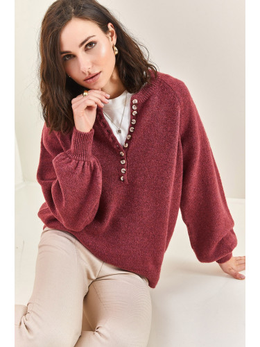 Bianco Lucci Women's Buttoned Neck Turtleneck Knitwear Sweater