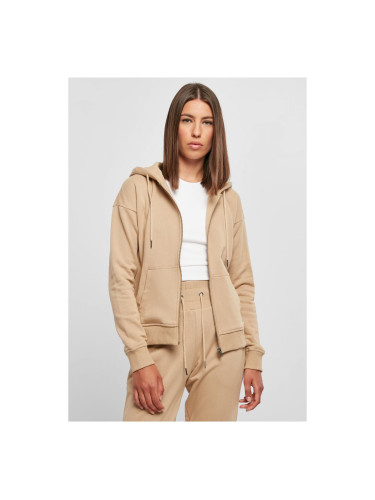 Women's organic terry hoodie with zip in beige color