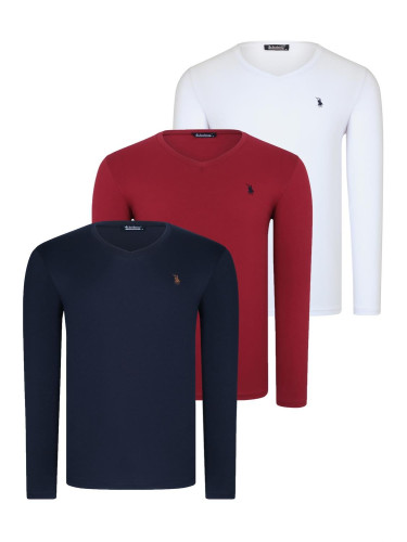 TRIPLE SET T8587 DEWBERRY V-NECK MEN'S SWEATSHIRT-WHITE-NAVY-BURGUNDY