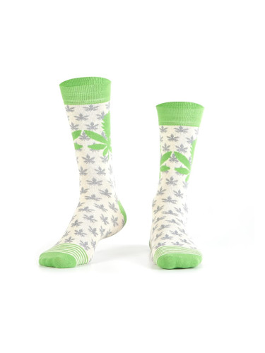 Men's cream socks with a leaf