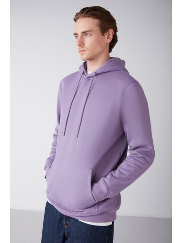 GRIMELANGE Jorge Men's Soft Hooded Organic Cotton Kangaroo Pocket Regular Purple Sweatshirt