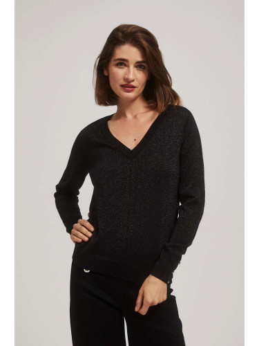 Marisse Black Metallic Thread V-Neck Sweater