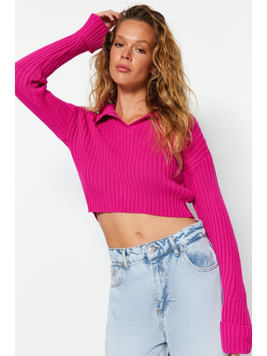 Trendyol Fuchsia Super Crop Polo Neck Knitwear Sweater