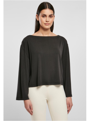 Women's short modal neckline Bateau with long sleeves, black