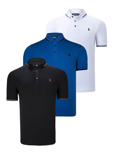 TRIPLE SET T8586 DEWBERRY MEN'S T-SHIRT-BLACK-WHITE-SAKS