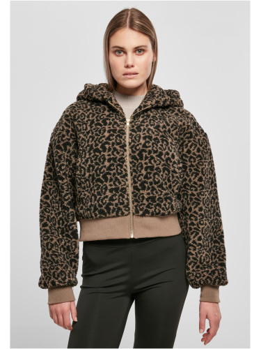 Women's short oversized jacket AOP Sherpa darktaupeleo