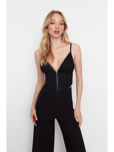 Trendyol Black Crop Lined Woven Lace Bustier