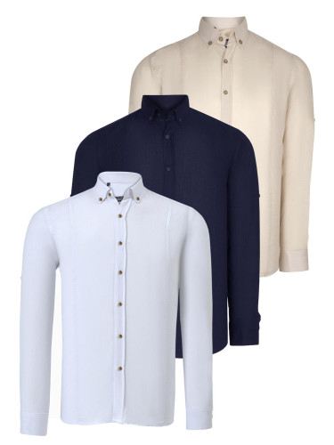 TRIPLE SET G721 DEWBERRY MEN'S SHIRT-NAVY-WHITE-BEIGE