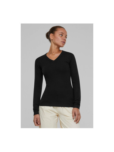 Women's knitted sweater with a V-neck in black