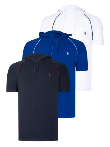 TRIPLE SET T8570 DEWBERRY HOODIE MEN'S T-SHIRT-NAVY BLUE-WHITE-SAKS