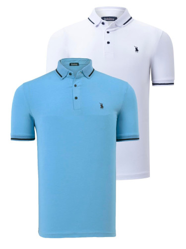 DOUBLE SET T8586 DEWBERRY MEN'S T-SHIRT-WHITE-LIGHT BLUE