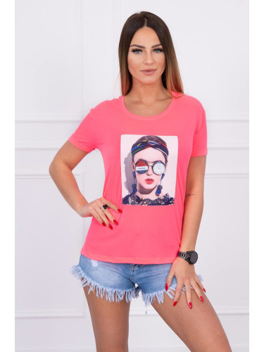 Blouse with women's graphics pink neon