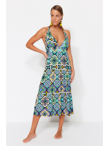 Trendyol плочки шарени Midi тъкани плажна рокля