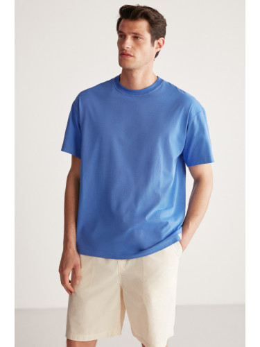 GRIMELANGE Rudy Men's Slim Fit 100% Cotton Medium Blue T-shirt