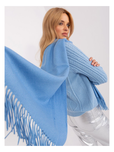 Blue knitted scarf with fringe