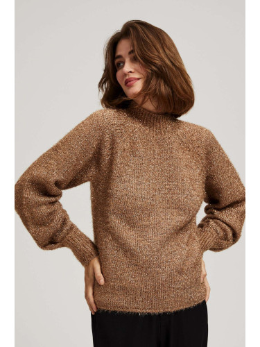 Marisse Turtleneck Sweater Decorated With Metallic Thread, Beige