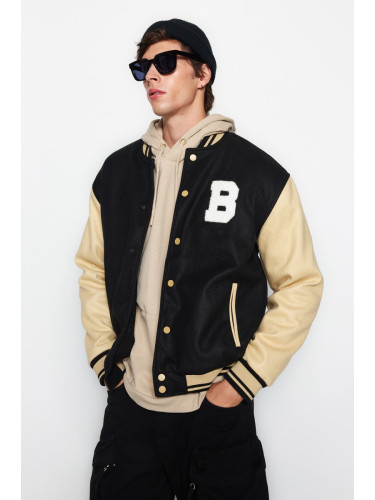 Trendyol черен унисекс редовни годни бомбардировач яка колеж палто