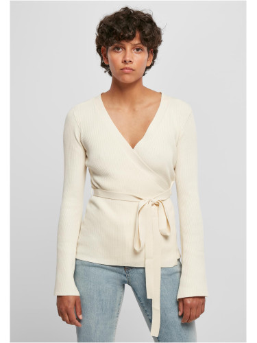 Women's rib knit wrapped cardigan whitesand