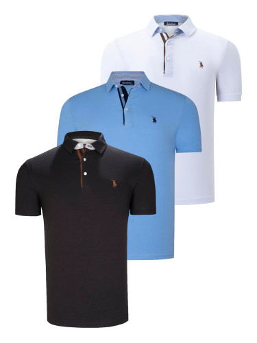 TRIPLE SET T8582 DEWBERRY MENS T-SHIRT-BLACK-WHITE-CLEAR BLUE