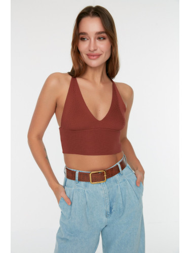 Trendyol Brown Super Crop Back Detailed Knitted Thin Blouse