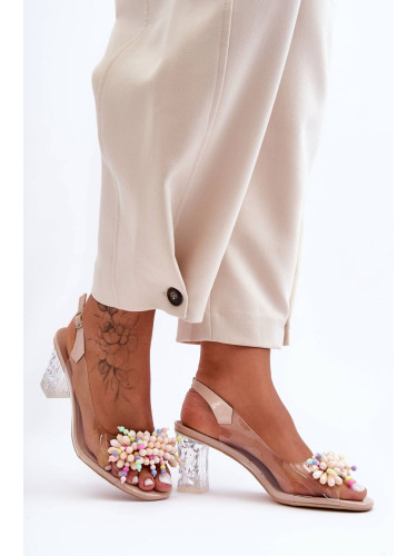 Embellished fashionable heel sandals Beige SBarski