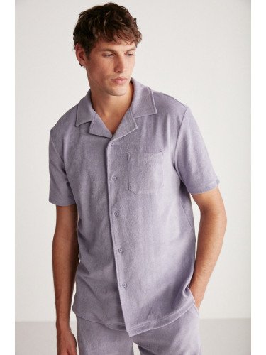 GRIMELANGE Tomas Men's Terry Cloth Collared Purple Shirt