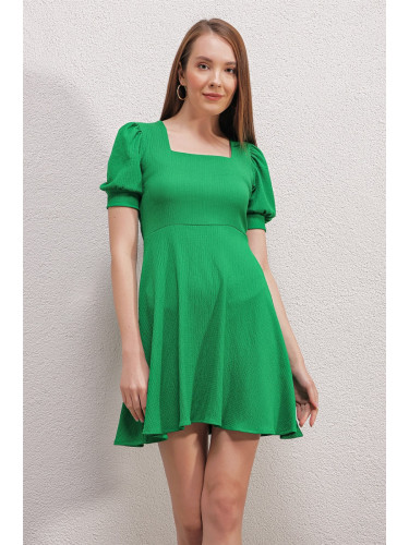 Bigdart 2339 Плетена рокля с квадратно деколте - зелена